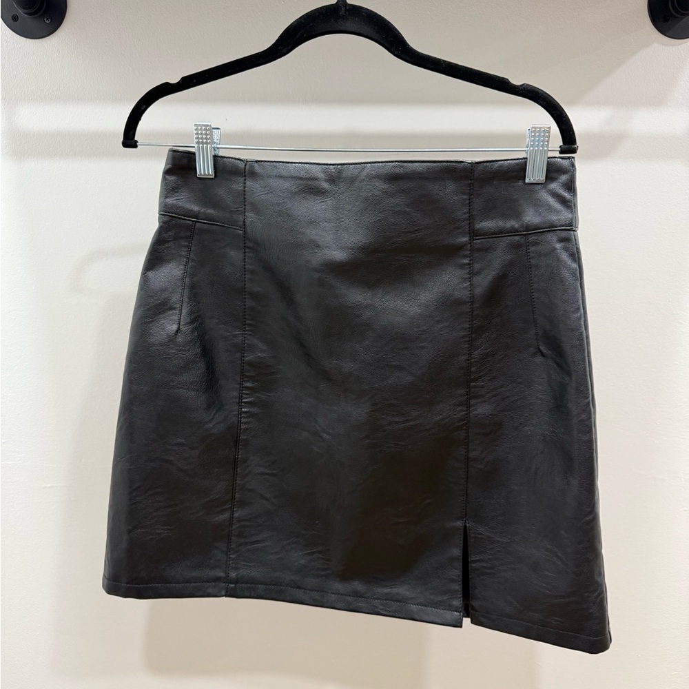 Topshop Black Leather Pencil Skirt